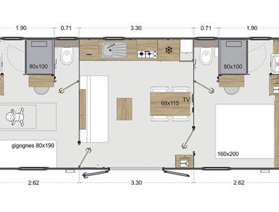 Plan of the Cottage 4 people 2 bedrooms 2 bathrooms 4 flowers
