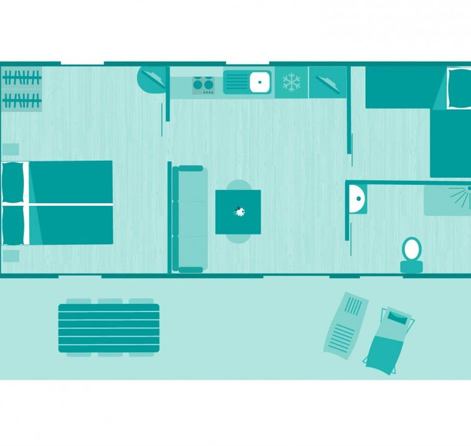 Plan of the Cottage 4 people 2 bedrooms PMR 