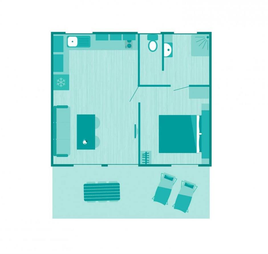 Plan of the Cottage 2-3 pers 4 flowers 