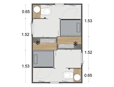 Plan of the private sanitary block **** at Camping Les Sirènes