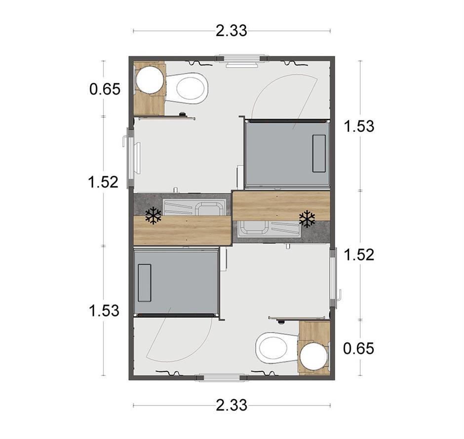 Plan of the private sanitary block **** at Camping Les Sirènes 