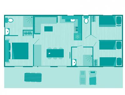 Plan of the Cottage 6 people 3 bedrooms 4 flowers
