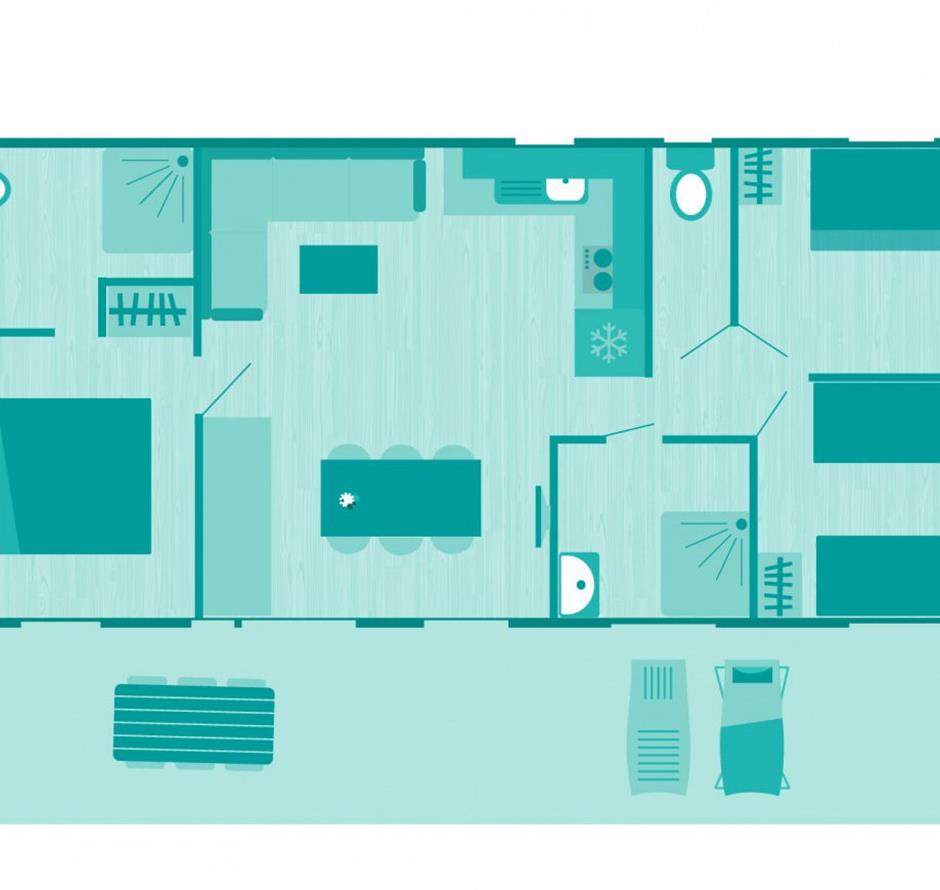 Plan of the Cottage 6 people 3 bedrooms 4 flowers 